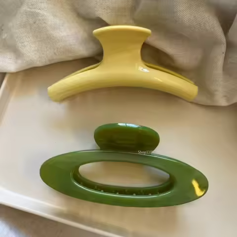 French Hollow Jelly Green Geometric Ellipse Arc Hair Clip for Woman Girl Hair Claw Retro Large Shark