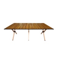 Portable camping table size 114 x 59 x 42.5 cm wood pattern color.