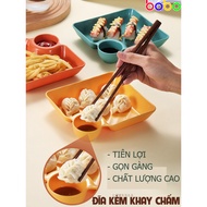 Dumpling Tray with Japanese-style Vinegar Dipping Bowl, Large Divided PP Plate, Convenient Dimsum Du
