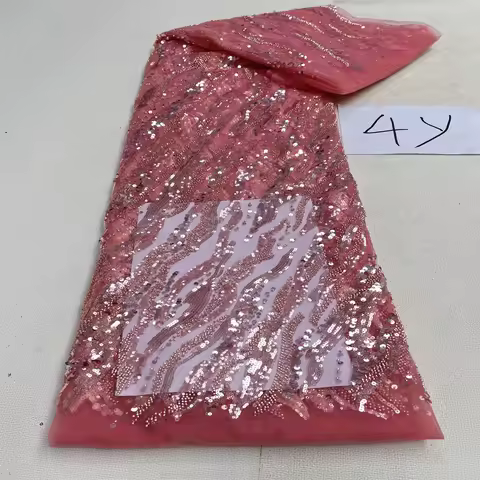 2025 African Nigerian Tulle Lace Fabric Sequins Sewing Guipure Beads Stone Embroidery Dresses High Q