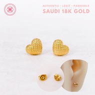 ♀COD PAWNABLE 18k Earrings Legit Original Pure Saudi Gold Checkered Heart Stud Earrings w/ Gold Paka