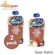 [2-Pk] Happy Baby Happy Family Happy Tot Clearly Crafted - Apples Blueberries &amp; Oats, 113g. Stage 2  (For 6m up)