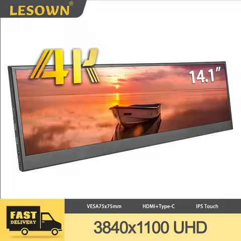 LESOWN Capacitive Touchscreen 14.1inch 3840x1100 IPS External Second Monitor 4K Long LCD Sidebar Dis