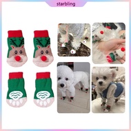 Star 4Pcs Dog Socks Feet Cover Protective Dogs Shoes Booties with Paws Pattern Dogs Feet Cover Paws 