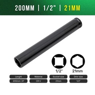 TUOCHI 200MM Long Hex Impact Socket 1/2" Drive ( 14 - 22MM ) Chrome Vanadium Steel Deep Impact Socke