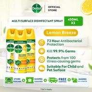 [Bundle of 3] Dettol Multi-Surface Disinfectant Spray Lemon Breeze 450ML