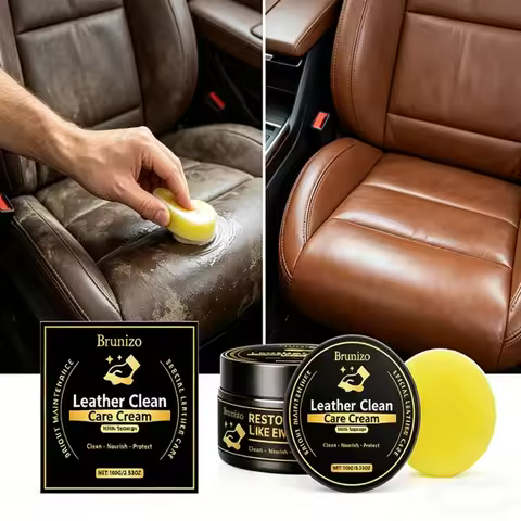 Leather Clean Care Cream for Car, 3-in-1 Clean Nourish Protect, Auto Leather Restorer with Sponge