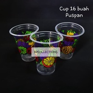 1 PAK 50 pcs GELAS PLASTIK 16OZ BUAH SABLON PRINTING CUP 16 LID TUTUP TEBAL MOTIF JUS JUICE BENING O