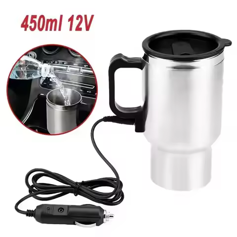 Electric Heating Car Kettle 12V 450ml Vehicle Heating Cup Stainless Steel Camping Travel Kettle Wate