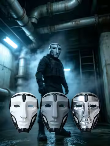 2 PCS Tech Style Full Face Cosplay Mask Eco‑Plastic Breathable Side Mesh Design Mask for Halloween M