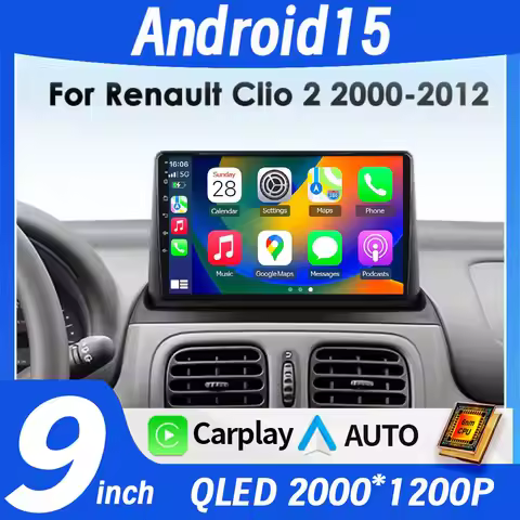360 Camera Android 15 Car Radio For Renault Clio 2 2000-2012 wireless CarPlay Android Auto 2din car 