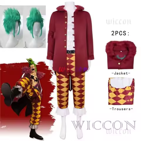 Japan Cosplay Blox Fruit Bartolomeo Cosplay Costume Clown Green Wig Bari Bari No Mi Halloween Costum