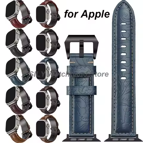 for Apple WatchSE 10 9 8 7 5 4 3 42 44 45 41mm Vintage Genuine Cowhide Straps for Apple Watch Series