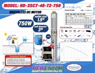 HANDURO ปั๊มบาดาลโซล่าเซลล์ 750W 1.5นิ้ว น้ำ 7Q รุ่น HD-3SC7-46-72-750 Max Head 46 เมตร ปั๊มบาดาล DC