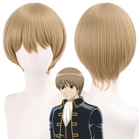 Anime Gintama Okita Sougo Cosplay Wig High Quality Wig 30cm Short Scalp Hair Light Brown Wig