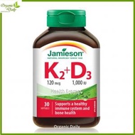 Jamieson - 維他命 K2 (120 微克)+ 維他命 D3 (1000 IU) 30 粒 [平行進口](包裝隨機提供) 此日期前最佳:2026年03月31日