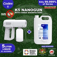 FREE SHIPPING!Ready stock K5 + codex disfectant 5L KKM APPROVEDREADY STOCK APPROVED by KKM!!! CODEX nano mist sanitizer 5Lite New Model K5 Wireless Nano Atomizer spray Disinfection spray Gun Sanitizer spray machine无线消毒喷雾器 消毒枪