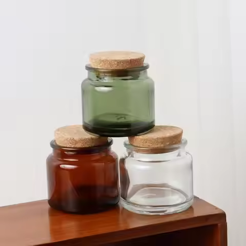 100ml/200ml Clear/Amber/Green Glass Jar Glass Bottle with Cork for Jelly Food Storage Glass Jar Cust