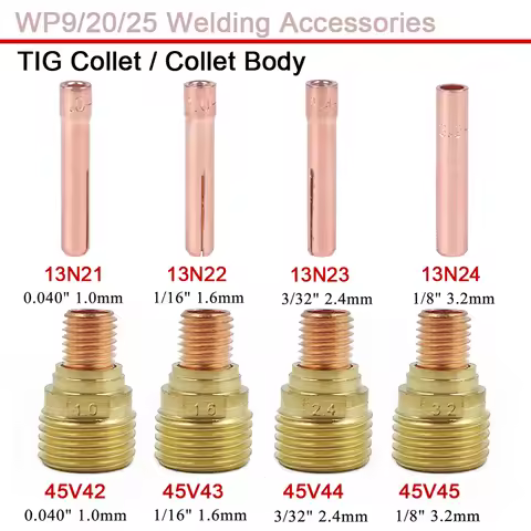 1.0/1.6/2.4/3.2mm TIG Small Collet Collet Body Gas Lens 13N21 13N22 13N23 13N24 45V42 45V43 45V44 45