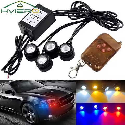 4 in 1 City Light Car LED Network Flash Wireless Remote Control Day Running DRL Eagle Eye One Tow Fo