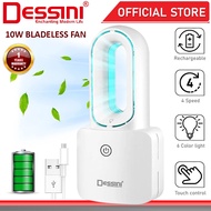 DESSINI ITALY Touch Control 4 Speed Bladeless Desk Stand Fan Rechargeable 6 Color LED Light Air Vent