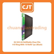 K2 503 A3 Refillable Clear File 4 O Ring With 10 Refill 1pc (Black)