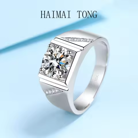 Designer Jewelry Mens 18K White Gold VVS1 2Carat D Color Moissanite Diamond Prong Setting Luxury Qua
