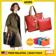 (Crazy Sales) AKIRO Authentic 2pcs Korean Handbag Office Work OL Elegant Leather Fashion Bag Beg Bag