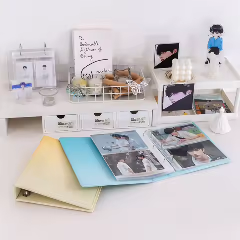 Large A5 Macaron Gradient Card Binder PU Leather Ring Binder for 3"/4"/6" Idol Photocard Postcard Po