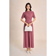 FDC75404 - Wool office dress with boat neck, half sleeves and ruffles to create a fashionable bias-f