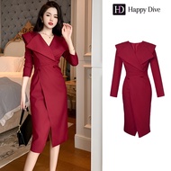 Happy Diva เดรสผู้หญิง เดรสสีเหลือง สีแดง เดรสเสื้อสูท เดรสแขนยาว เดรสทำงาน เดรสไฮโซ เดรสออกงาน เดรส