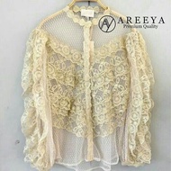 ป้ายAREEYA Made in Korea✨(ถ่ายจากสินค้าจริง)​ ✨GoLDeN LiNe LaCe ToP LM เสื้อแขนยาวลูกไม้ครีมทอง ปังท