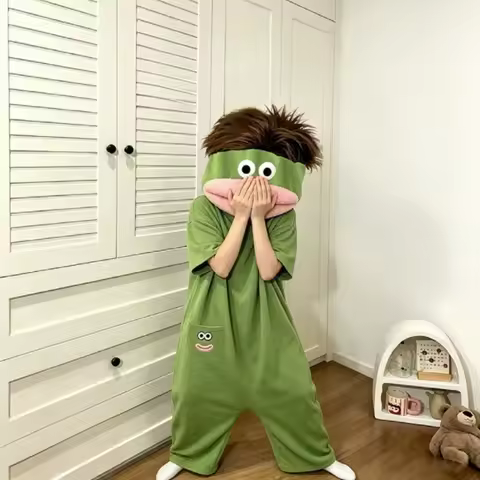 Women Funny Big‑Mouth Monster Hooded Onesie Pajamas, Cartoon Ugly‑Cute One‑Piece Sleepwear for Outdo
