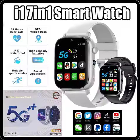 i1 Android Smartwatch with Full 4G/5G SIM Support, HD Camera, GPS, NFC, and Google Play Store，Sport 