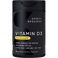 Sports Researh® Vitamin D3 5000iu/125mg with oonut Oil, 360 Softgels