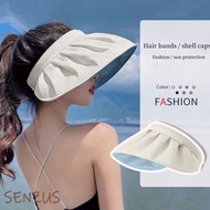 [SG SELLER] Sunhat Women Uv Protection Sunscreen  Empty Top Outdoor Shell Hat Big Brim Female Fashio