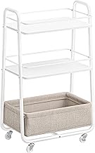 VASAGLE LILEA Collection - Storage Cart with Fabric Basket, 3-Tier Rolling Utility Cart with Wheels 