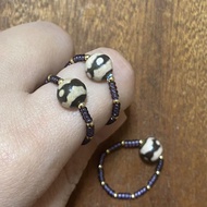 天然瑪瑙 招財 壇城 三眼 天珠 配 琉璃 戒指