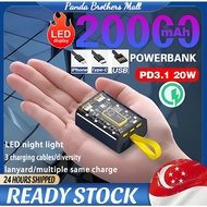 【Ready Stock】 Power Bank Transparent Cover 20000mAh Power Bank with 3 Lines Dual USB Full Capacity  LED Digital Display