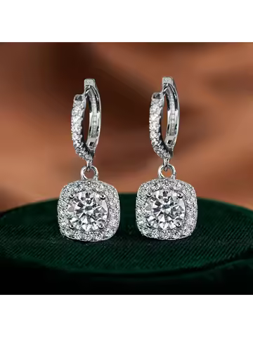 Luxury Solid Platinum PT950 Women's moissanite diamond earrings luxury square earrings