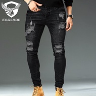 EAGLADE Ripped Skinny Slim Fit Jeans for Men 881 in Black Stretchable C03