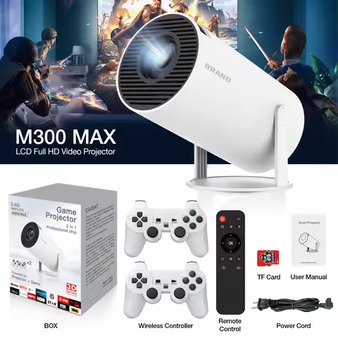 New Upgrade M300 Max Game Projector 4K 3D Games Controller Android WIFI 5G HD Home Cinema LCD Portab