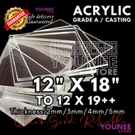 12 x 18 inches to 19++ inches acrylic sheet with 2mm, 3mm 4mm and 5mm / transparent akrilik