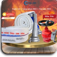 Combo Dragon 20m 16bar D65 water hose reel + D65 nozzle + D65 angle valve, used in pccc, irrigation,