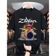 T-Shirt Grafik Pemain Dram Zildjian Hitam Lelaki - Grafik Pemain Dram Burung Saiz Besar