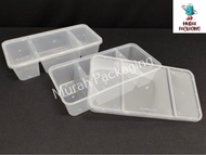 MW TC1300 / 3 Compartment PP Lunch Box with Lid (50pcs±) / Disposable Plastic Food Box / Bento Box /