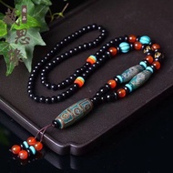 Dingzhen Retro Tibetan Nine Eyes Natural Genuine Agate Chalcedony Three Nine Eyes Green Dzi Pendant 
