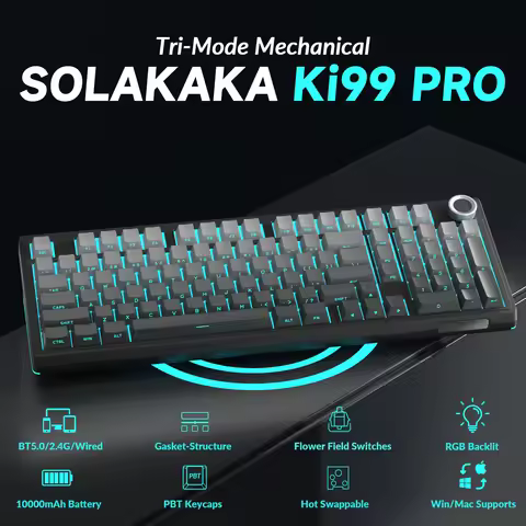 SOLAKAKA Ki99 Pro Bluetooth Wireless Keyboard 99 Keys Tri-mode Gasket Hot Swap RGB Customized Creamy