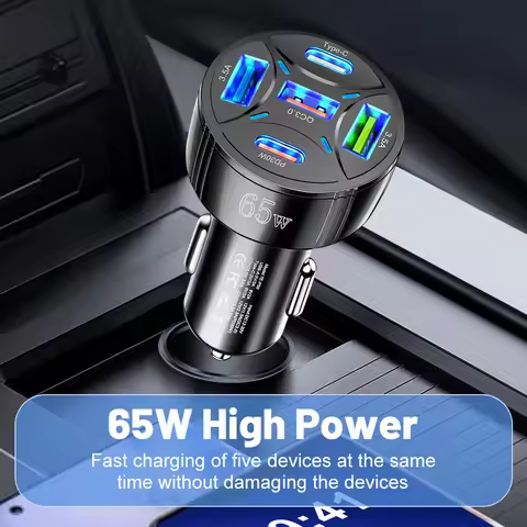 65W QC3.0 Fast Charging Car Charger 5 Ports 3USB PD Type-C Adapter Universal 12V 24V For iPhone 17 P