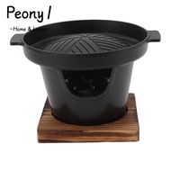 PEONY1 Hibachi Grill, Burner Stove Wooden Trivet Mini BBQ Grill, Practical Removable Stand Wood Alum